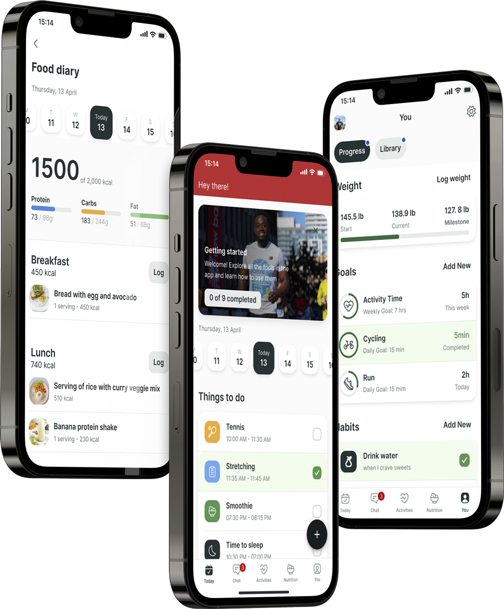 A mockup of the coaching app showcasing the features.